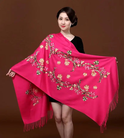 New Green Embroider Flower Pashmina Cashmere Scarf For Women Winter Warm Long Tassels Scarf Shawl Fashion Shawl Scarves Warps