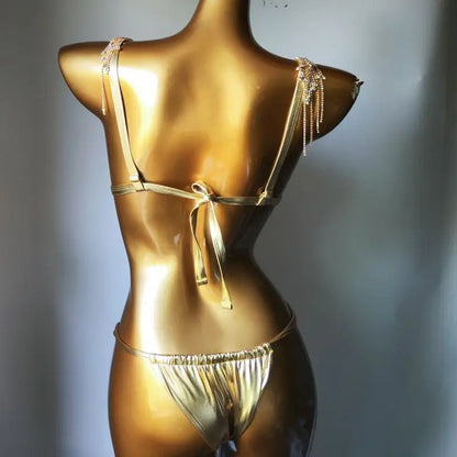 Nightclub Party Show Clothes Unique Crystal Bikini Designer Pool Show Luxury Swimsuit Rhinestone Bling Bikini Set