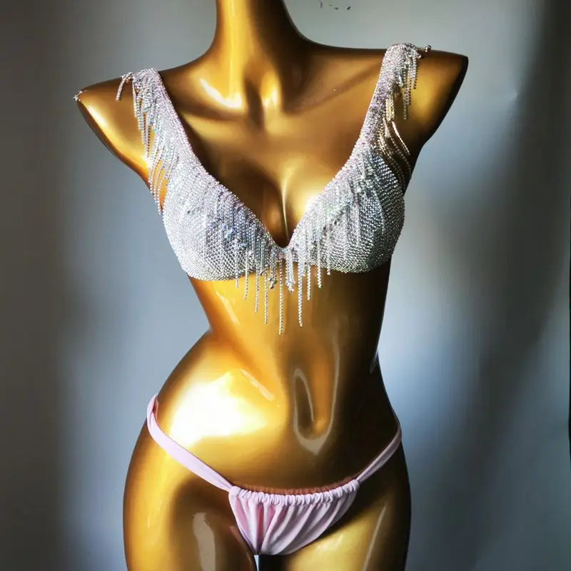 Nightclub Party Show Clothes Unique Crystal Bikini Designer Pool Show Luxury Swimsuit Rhinestone Bling Bikini Set
