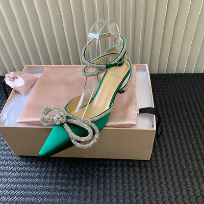 New Upgrade 2022 Fashion Brand Ribbon Bow in Jeweled Crystal Ladies Sandals Shoes Party Women's Heels Shoes