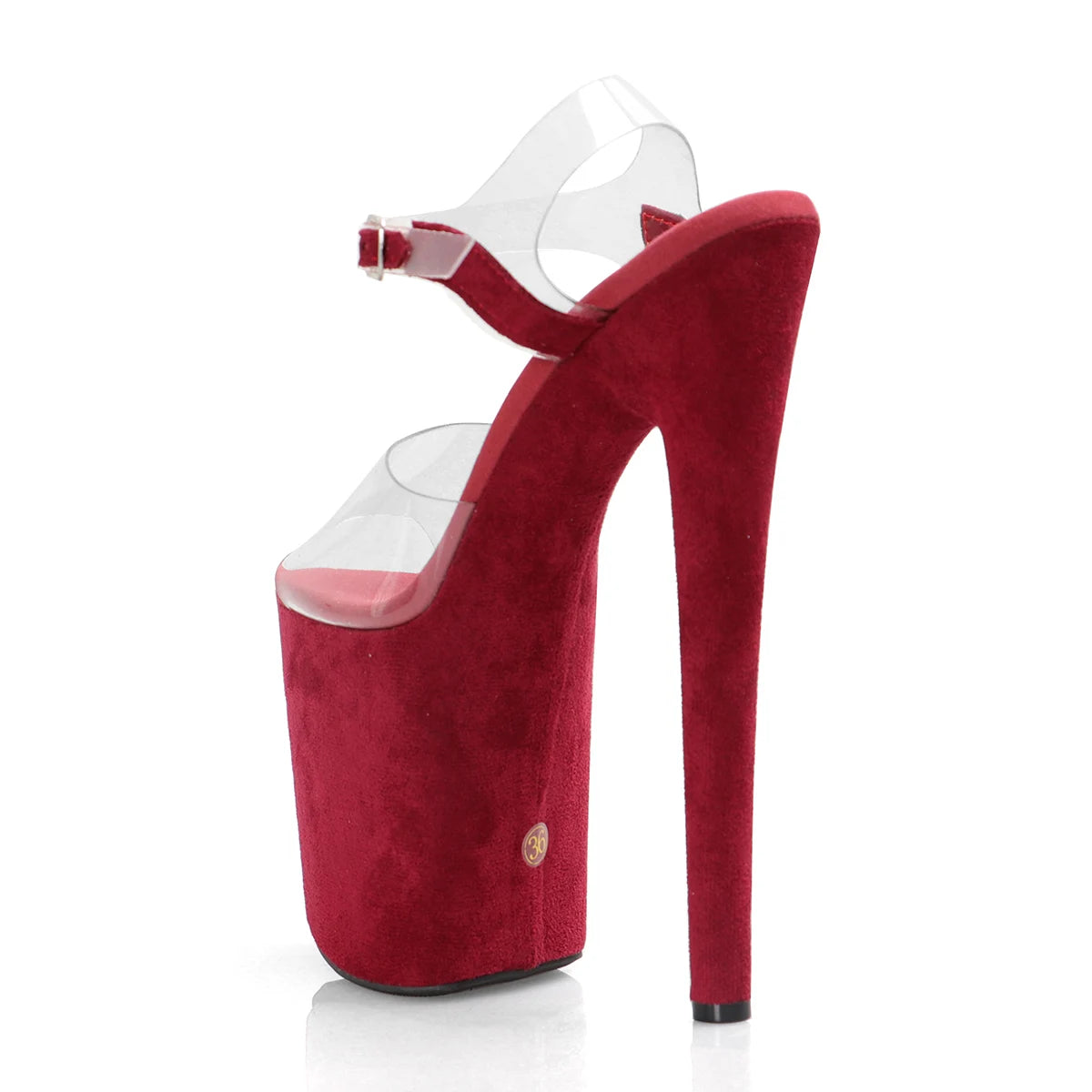 Model ElegantPole Dance 20cm Party Sandals 8 Inch Sexy Fetish Open Toe Stiletto Heel Red Flock Nightclub Model Elegant