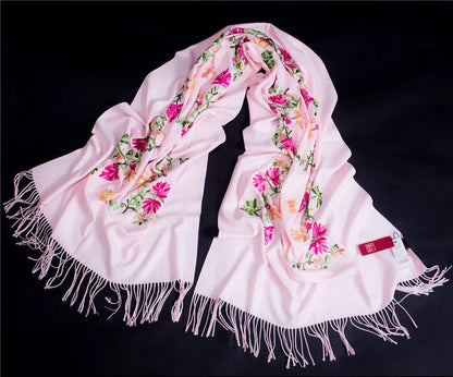 New Black Embroider Flower Pashmina Cashmere Scarf For Women Winter Warm Fine Tassels Scarf Shawl Fashion Shawl Scarves