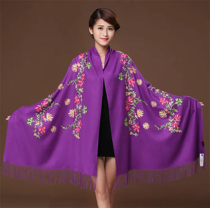 New Black Embroider Flower Pashmina Cashmere Scarf For Women Winter Warm Fine Tassels Scarf Shawl Fashion Shawl Scarves