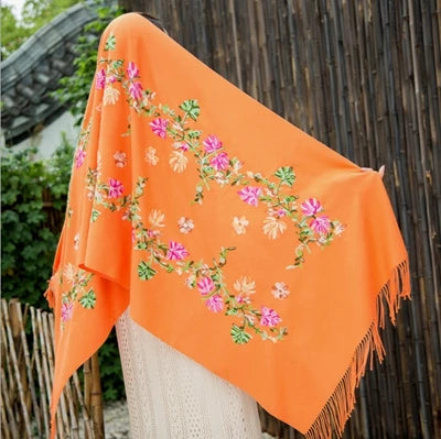 New Black Embroider Flower Pashmina Cashmere Scarf For Women Winter Warm Fine Tassels Scarf Shawl Fashion Shawl Scarves