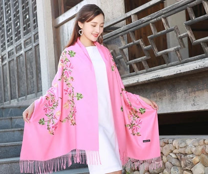 New Black Embroider Flower Pashmina Cashmere Scarf For Women Winter Warm Fine Tassels Scarf Shawl Fashion Shawl Scarves