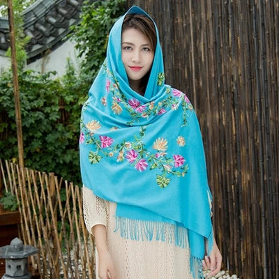 New Green Embroider Flower Pashmina Cashmere Scarf For Women Winter Warm Long Tassels Scarf Shawl Fashion Shawl Scarves Warps