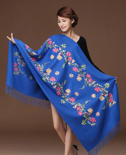New Black Embroider Flower Pashmina Cashmere Scarf For Women Winter Warm Fine Tassels Scarf Shawl Fashion Shawl Scarves