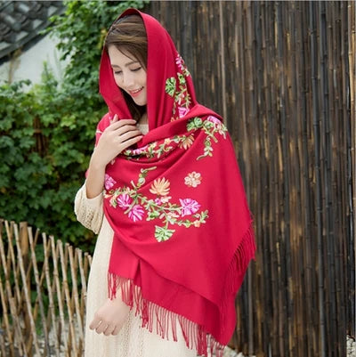 New Black Embroider Flower Pashmina Cashmere Scarf For Women Winter Warm Fine Tassels Scarf Shawl Fashion Shawl Scarves