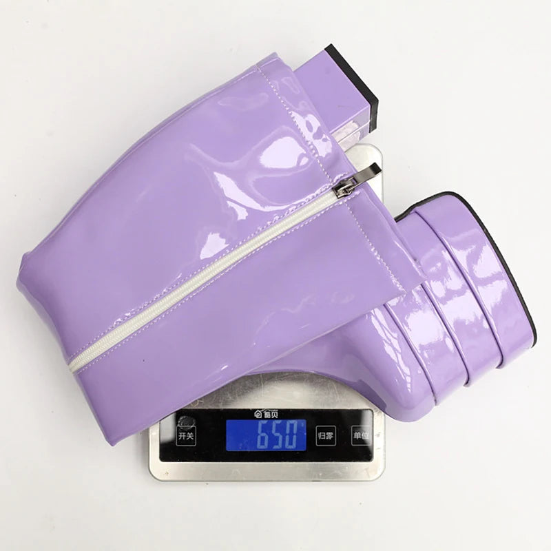 Wide Fit Big Size 46 Women Triple Layers Platform Knee High Boots Chunky Heels Square Toe Big Feet Shoes Long Booties