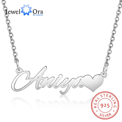925 Sterling Silver Personalized Letter Nameplate with Heart Custom Made Name Necklaces for Women Anniversary Fine Jewelry.