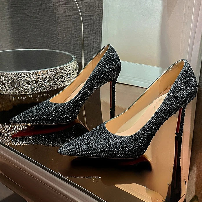 Sandalia Alta Female Party Wedding Shoes Crystal Rhinestone Sexy Pumps Shoes Mules Heels for Women Ladies