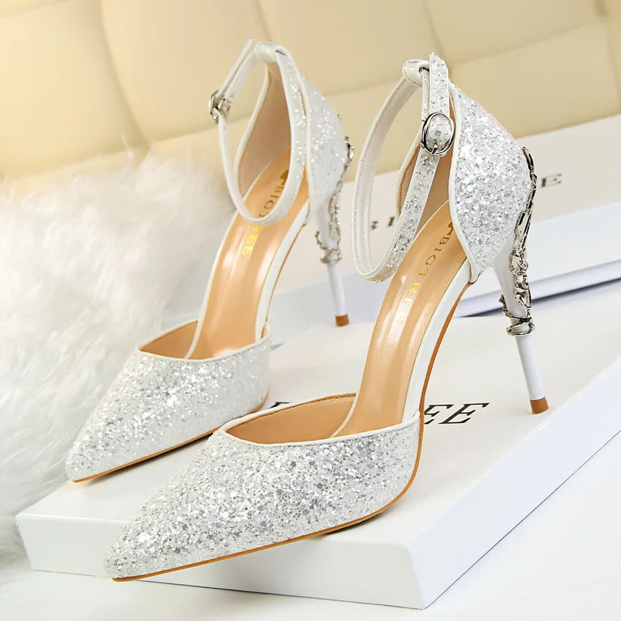 BIGTREE New Summer Women Pumps High Thin Heel Pointed Toe Buckle Sexy Ladies Bridal Wedding Women Shoes White High Heels Sandals