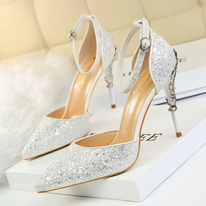 BIGTREE New Summer Women Pumps High Thin Heel Pointed Toe Buckle Sexy Ladies Bridal Wedding Women Shoes White High Heels Sandals