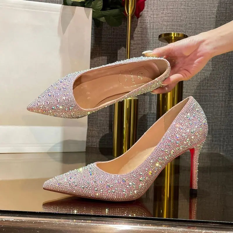 Sandalia Alta Female Party Wedding Shoes Crystal Rhinestone Sexy Pumps Shoes Mules Heels for Women Ladies