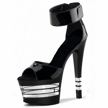 New Black Gothic Transvestite Thin Heel 17 cm Club High-heeled Steel Tube Dance Shoes Women's Summer Leaky Toe Anti-skid Sandals