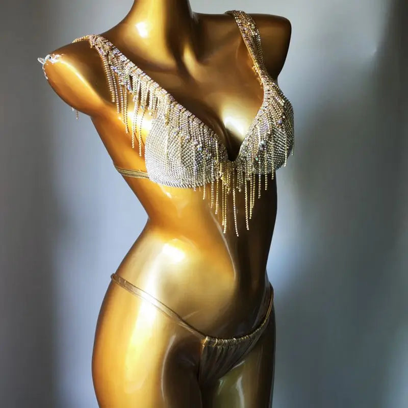 Nightclub Party Show Clothes Unique Crystal Bikini Designer Pool Show Luxury Swimsuit Rhinestone Bling Bikini Set