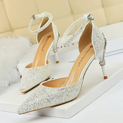 BIGTREE New Summer Women Pumps High Thin Heel Pointed Toe Buckle Sexy Ladies Bridal Wedding Women Shoes White High Heels Sandals