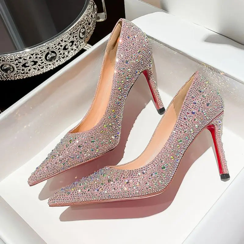 Sandalia Alta Female Party Wedding Shoes Crystal Rhinestone Sexy Pumps Shoes Mules Heels for Women Ladies