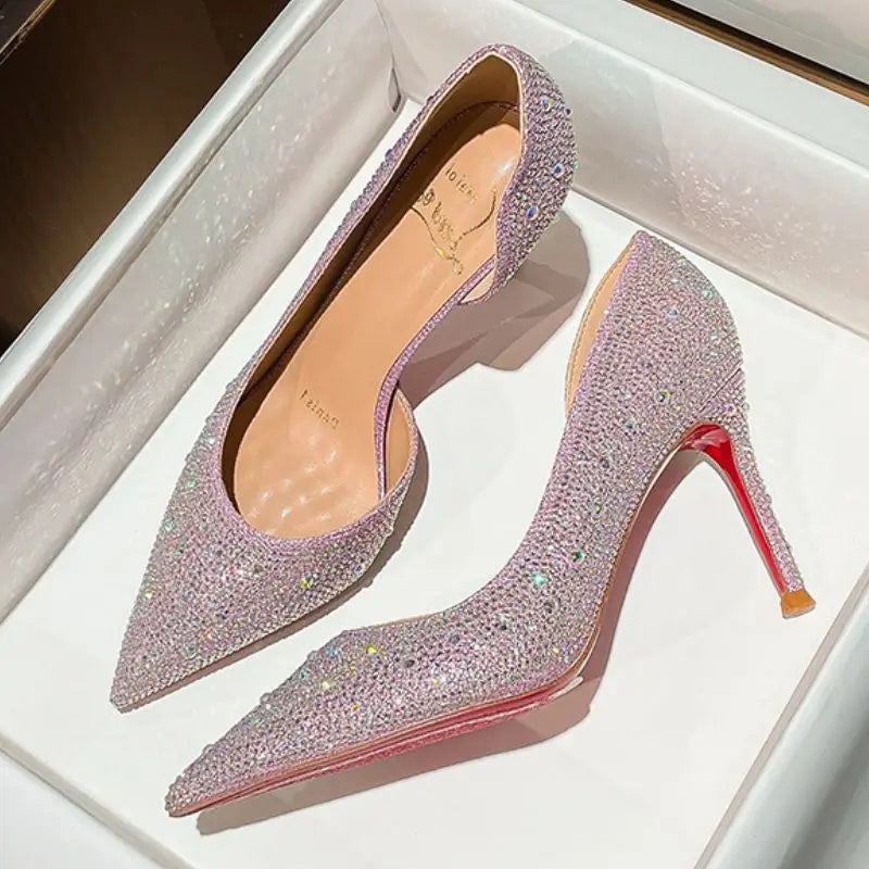 Sandalia Alta Female Party Wedding Shoes Crystal Rhinestone Sexy Pumps Shoes Mules Heels for Women Ladies