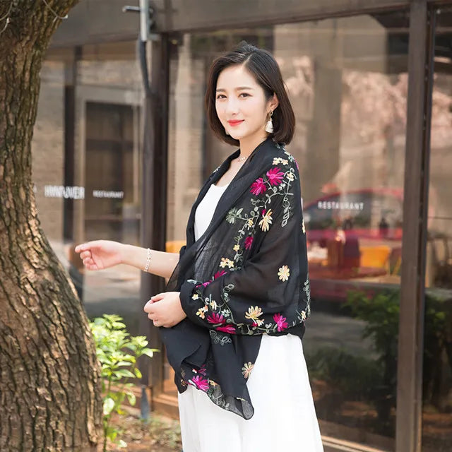 New Green Embroider Flower Pashmina Cashmere Scarf For Women Winter Warm Long Tassels Scarf Shawl Fashion Shawl Scarves Warps