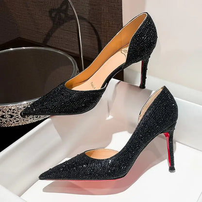 Sandalia Alta Female Party Wedding Shoes Crystal Rhinestone Sexy Pumps Shoes Mules Heels for Women Ladies