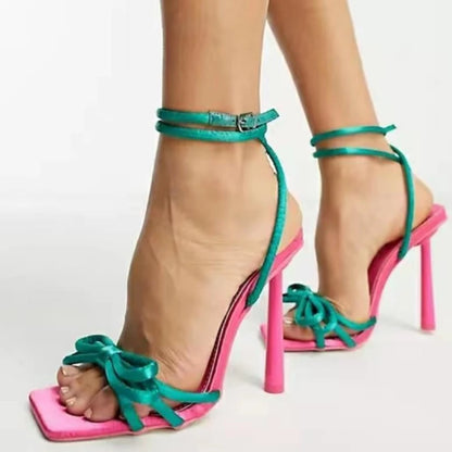 Strappy Fashion Chaussures Femme Talon Sandals Colorful Lace up Square Trendy Heels