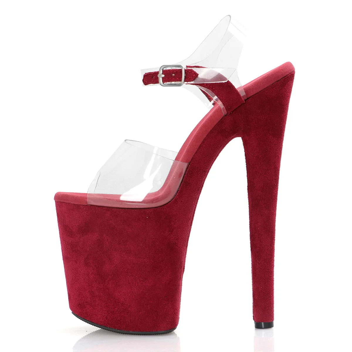 Model ElegantPole Dance 20cm Party Sandals 8 Inch Sexy Fetish Open Toe Stiletto Heel Red Flock Nightclub Model Elegant