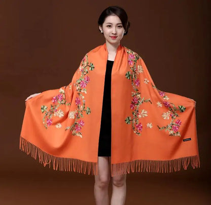 New Green Embroider Flower Pashmina Cashmere Scarf For Women Winter Warm Long Tassels Scarf Shawl Fashion Shawl Scarves Warps