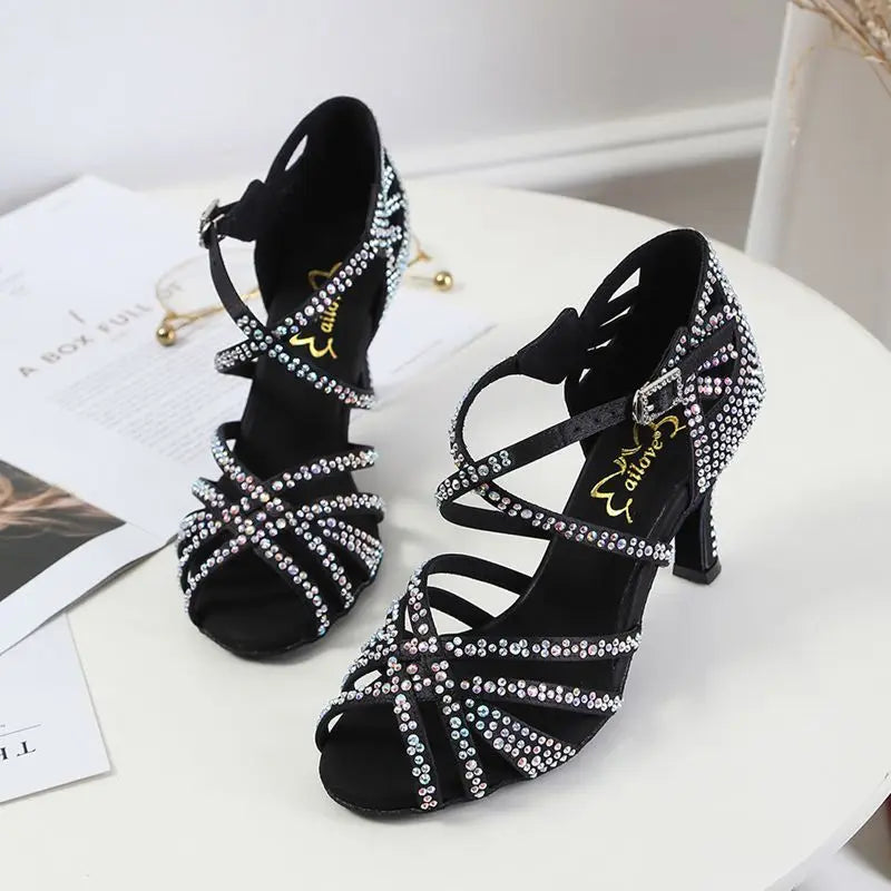 Wholesale BURAQ Women's Glitter Leather Latin Dance Shoes-S115T Ballroom Sandals for Parties