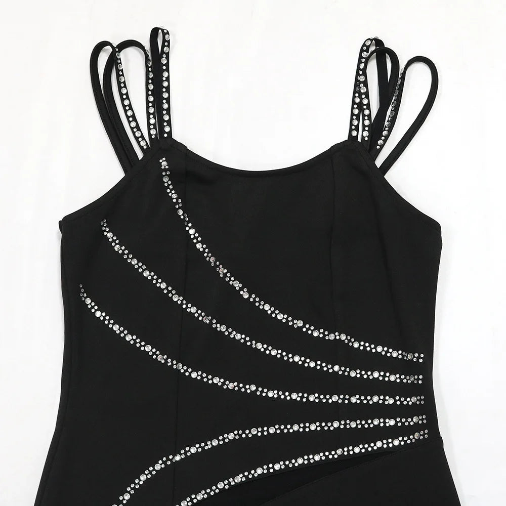 CM.YAYA Women Diamond Strapless Sleeveless Bodycon Long Maxi Dress Summer Streetwear Sexy Vestidos Night Party Evening Dresses