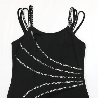 CM.YAYA Women Diamond Strapless Sleeveless Bodycon Long Maxi Dress Summer Streetwear Sexy Vestidos Night Party Evening Dresses