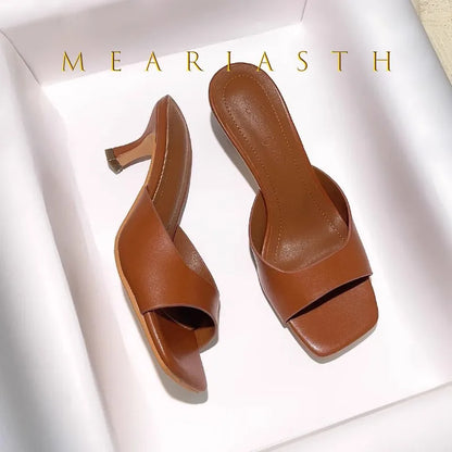 2025 Fashion Round Toe Ladies Low Heel Slippers Shoes Sandals Spring Summer Female open toe Women Heeled Slides Slippers Pumps