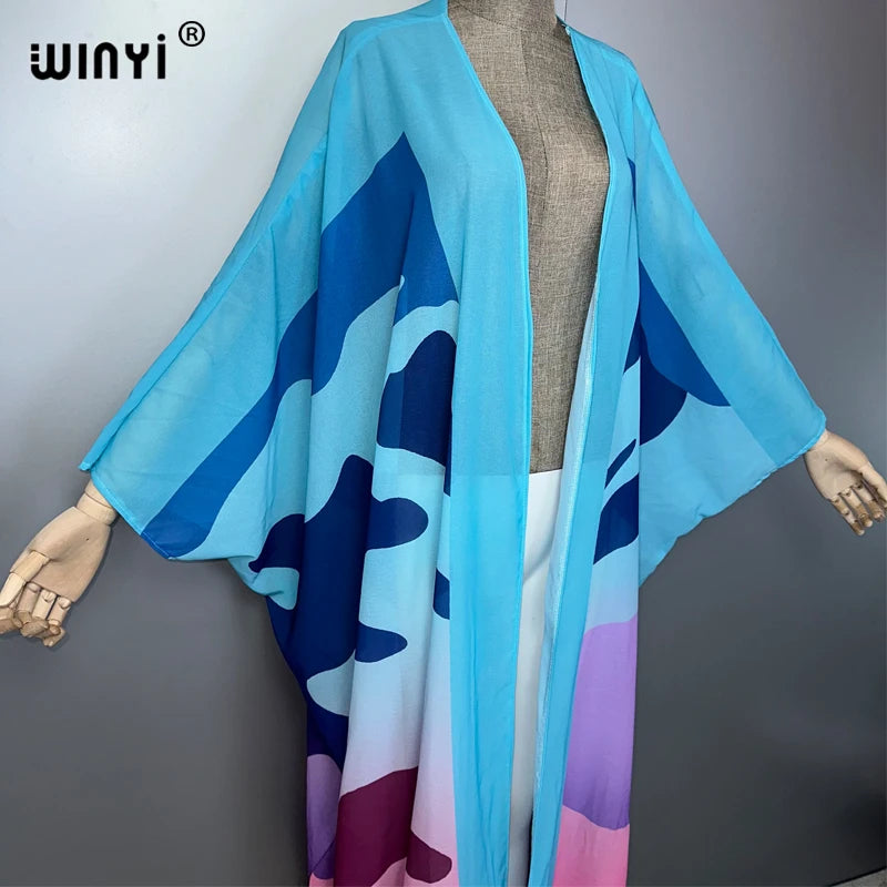 WINYI Africa Bohemia print Kimonos loose dresses for woman Cardigans beach outfits Caftan beach cover up evening dress maxi coat