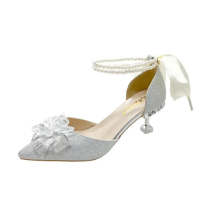 2025 New Fashion Butterfly Knot Hollow out Single Shoes Women's Head Covering Light Water Diamond Bridal Wedding Shoes