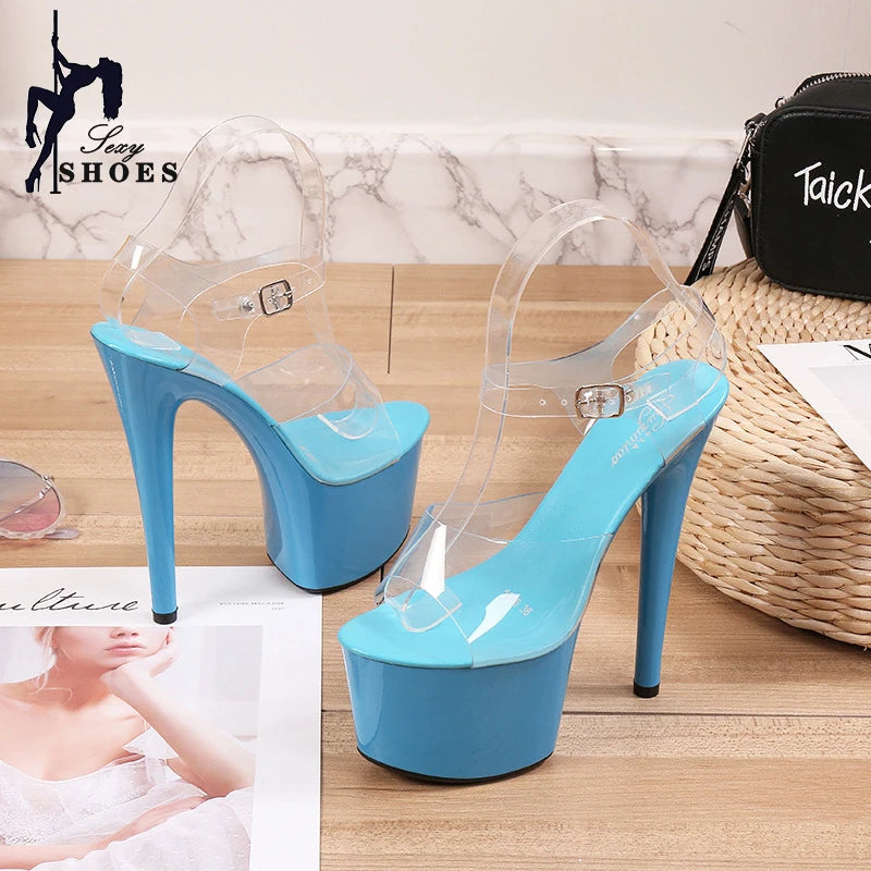 2021 Summer Platform Sandals Women Sexy PVC Transparent Slim Ultra High Heels 17CM Shoes Women Sandale Female Pole Dancing Shoes