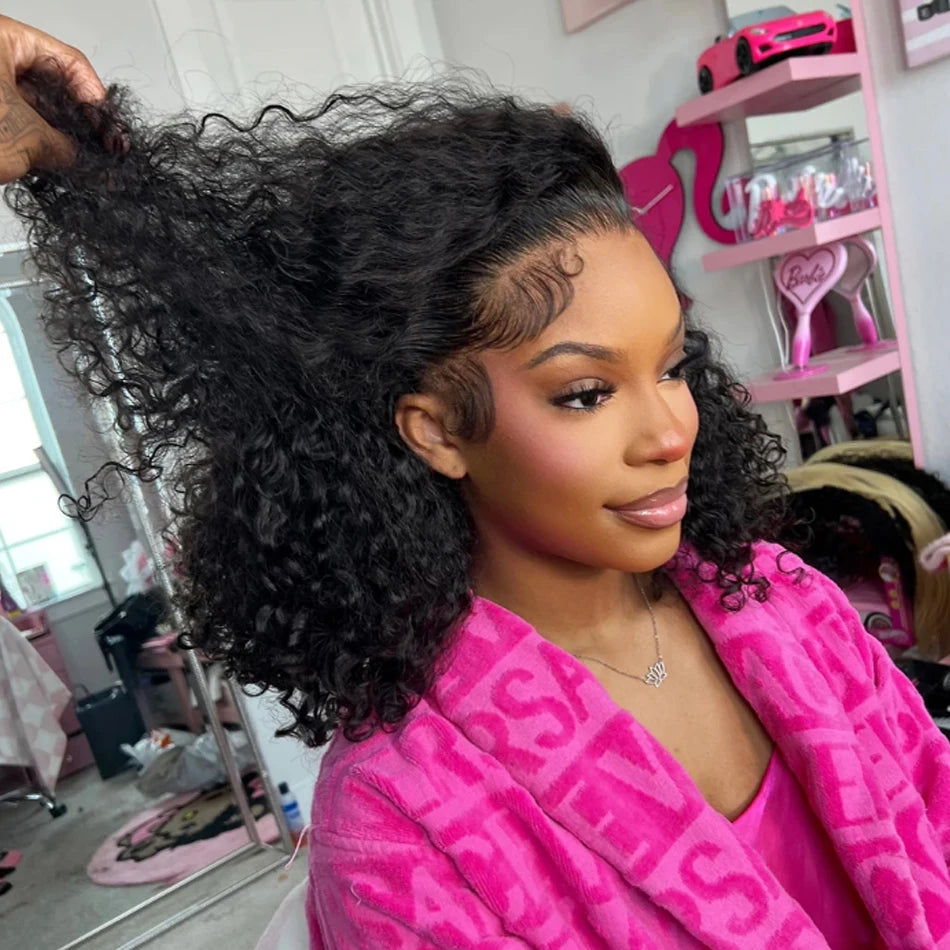 Glueless 8 to 16 Inch Kinky Curly Bob 100% Human Hair Wig Wear And Go Pre Plucked Lace Frontal Wigs For Women Perruque Raw Haïr