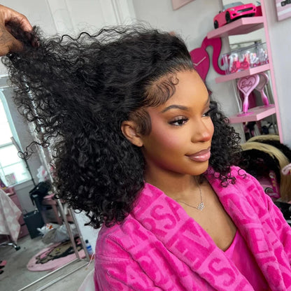 Glueless 8 to 16 Inch Kinky Curly Bob 100% Human Hair Wig Wear And Go Pre Plucked Lace Frontal Wigs For Women Perruque Raw Haïr