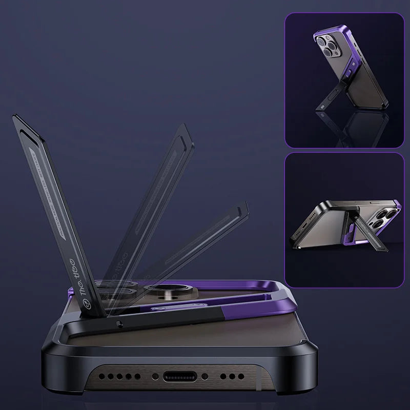 For Iphone 14 15 16 Pro Max Metal Invisible Holder Phone Case S Type Aluminum Rimless Phone Cover Heat Dissipation Stand Shell