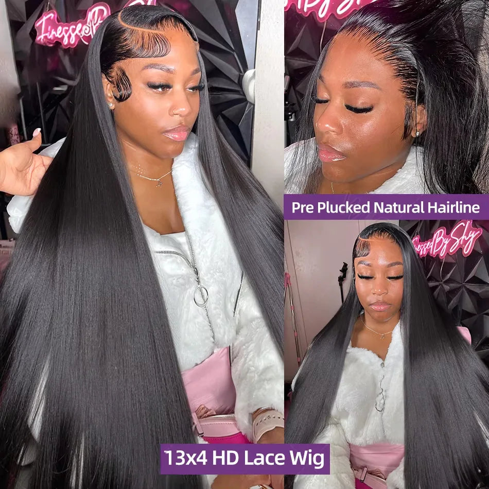 100% Human Hair 13x4 Bone Straight HD Lace Front Wig 30 40 Inch 13x6 Lace Frontal Wigs 5x5 Glueless Clourse Brazilian Wear Black