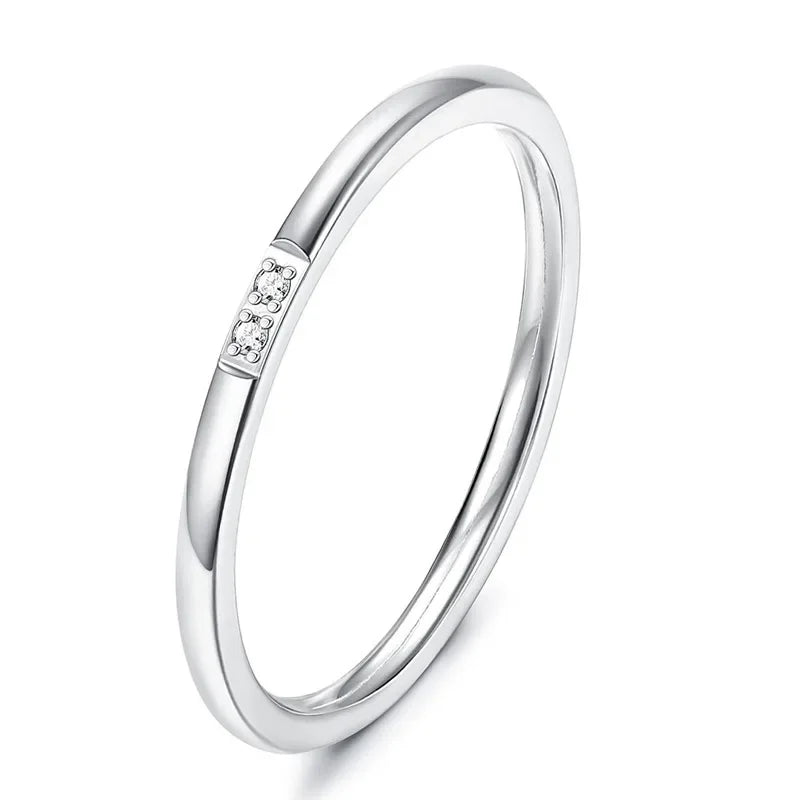 2025 New Trendy Stainless Steel Plated Paved Tiny Zircon Stackable Ring Golden Color Thin Ring Jewelry