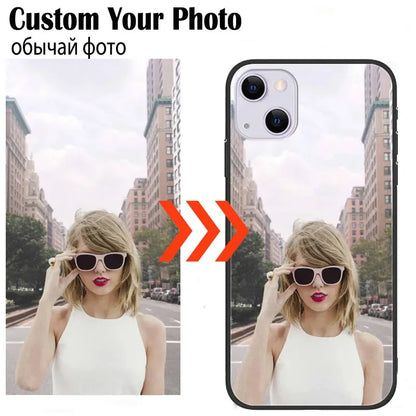 Custom Phone Cases For iphone 16 e 14 Pro Max 13 Mini 15 Plus Glass Silicone Cover Customized Photo Personalized Pictures Fundas