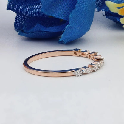 Star Dust Marquise Round Diamond Band Ring Real Diamond Stackable Ring Solid Gold Marquise Wedding Band 14k Gold Eternity Ring