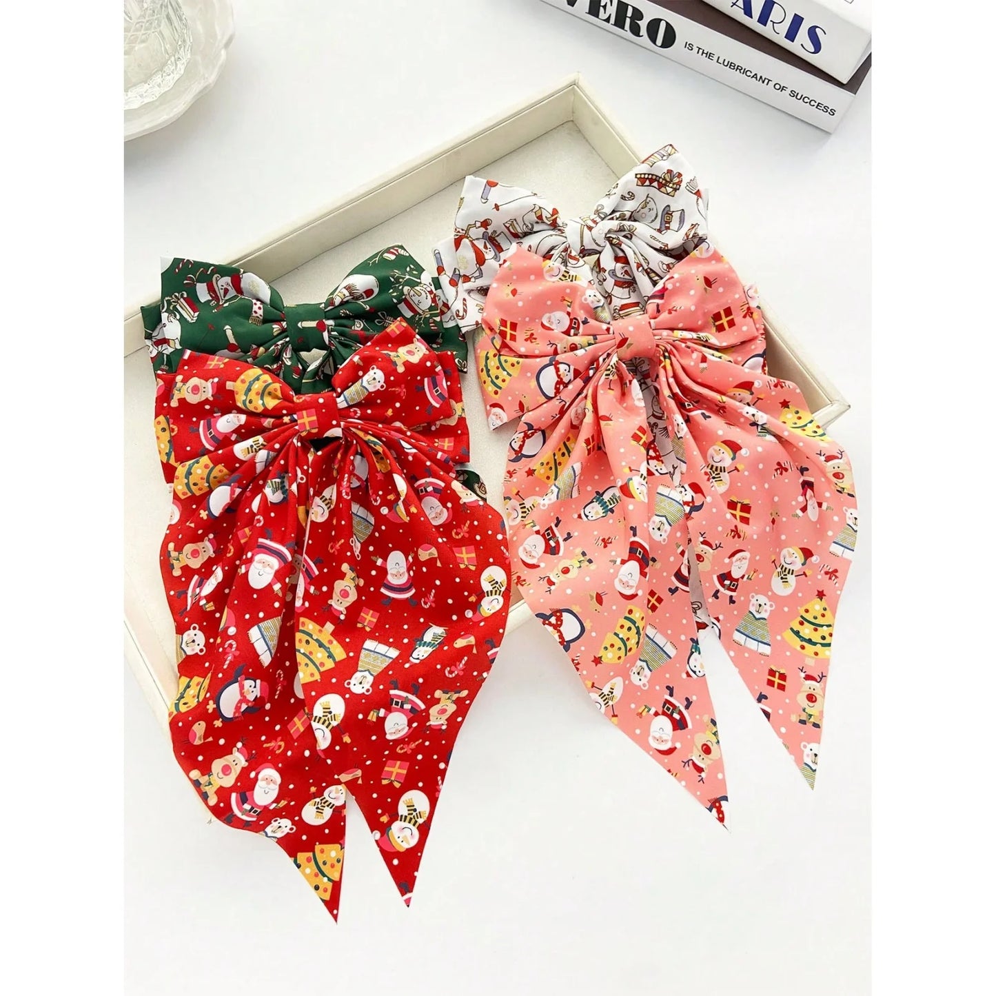 1pc Christmas Bowknot Long Tail Hair Clip, Polyester Fiber Material, Fashionable & Casual Hair Accessory, Suitable For Daily Com