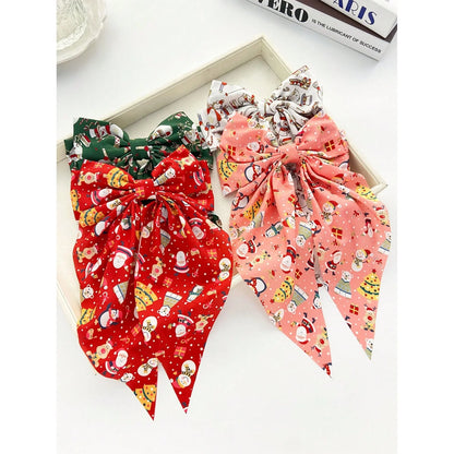 1pc Christmas Bowknot Long Tail Hair Clip, Polyester Fiber Material, Fashionable & Casual Hair Accessory, Suitable For Daily Com