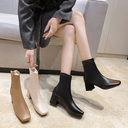 Women's Shoes 2025 New Zipper Women's Boots Classic Daily Boots Women's High Heels Ankle Boots Sexy Square Head Shoes Women
