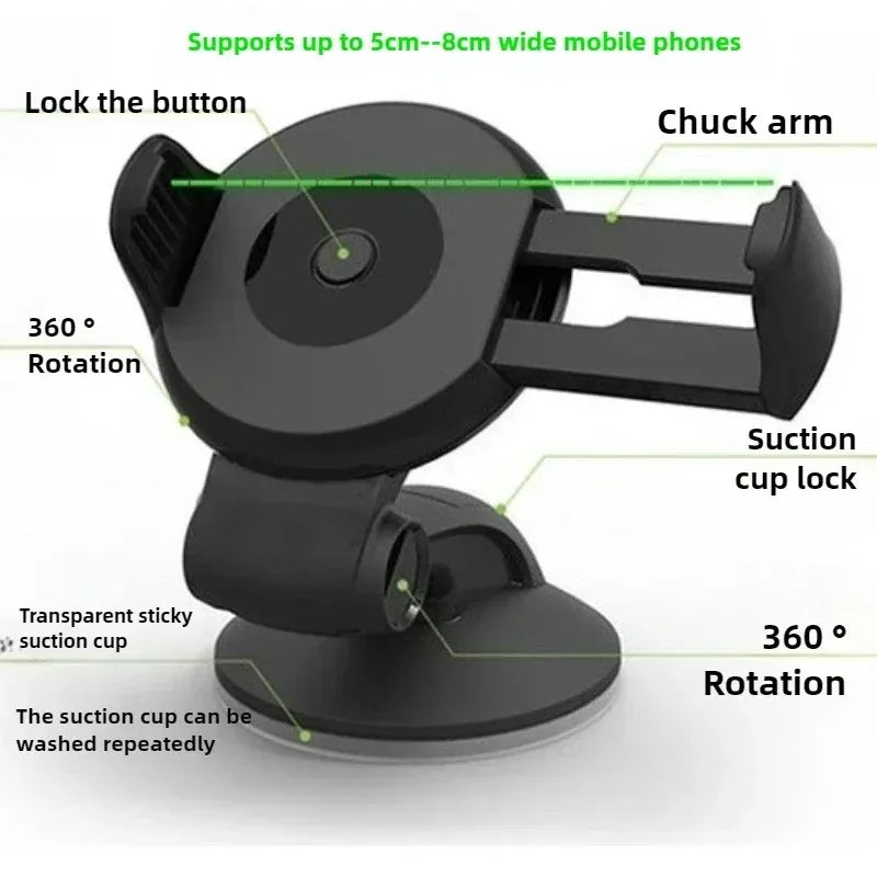 Universal Car Phone Holder Strong Suction Cup 360 Rotation Dashboard Windshield Hands Free GPS Navigation All Smartphones