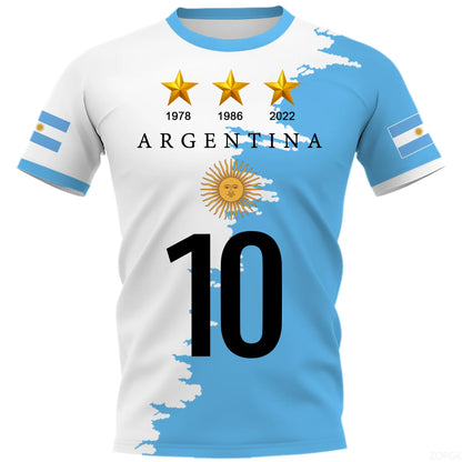 2023 New World Cup Football Argentina 3-star Champions League Jersey Messi No.10 3D Digital Printed T-shirt