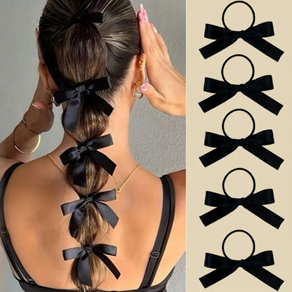 5Pcs Women's Style, Fashionable and Cute, Black Bow Hair Tie, Suitable for Daily Use, Recommended Gift Hair Accessories