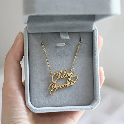 Personalized Two Name Necklaces With Heart Stainless Steel Custom Letter Couple Necklace Choker  Stainless Steel Wedding Gift