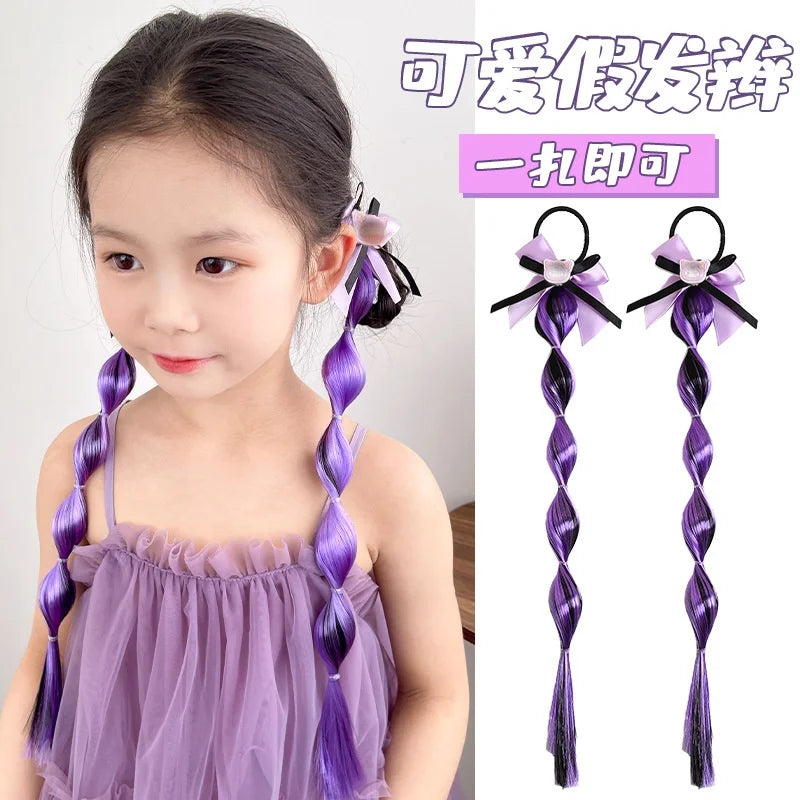 Purple Children's Headband Cute Girl Hair Rope Little Girl Accessories Tie Ponytail Band Headgear Wig Braid